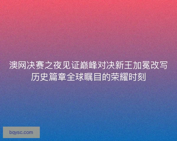 澳网决赛之夜见证巅峰对决新王加冕改写历史篇章全球瞩目的荣耀时刻